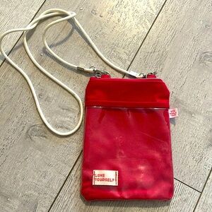 BTS world tour crossbody small red canvas bag clear front pocket zip top
